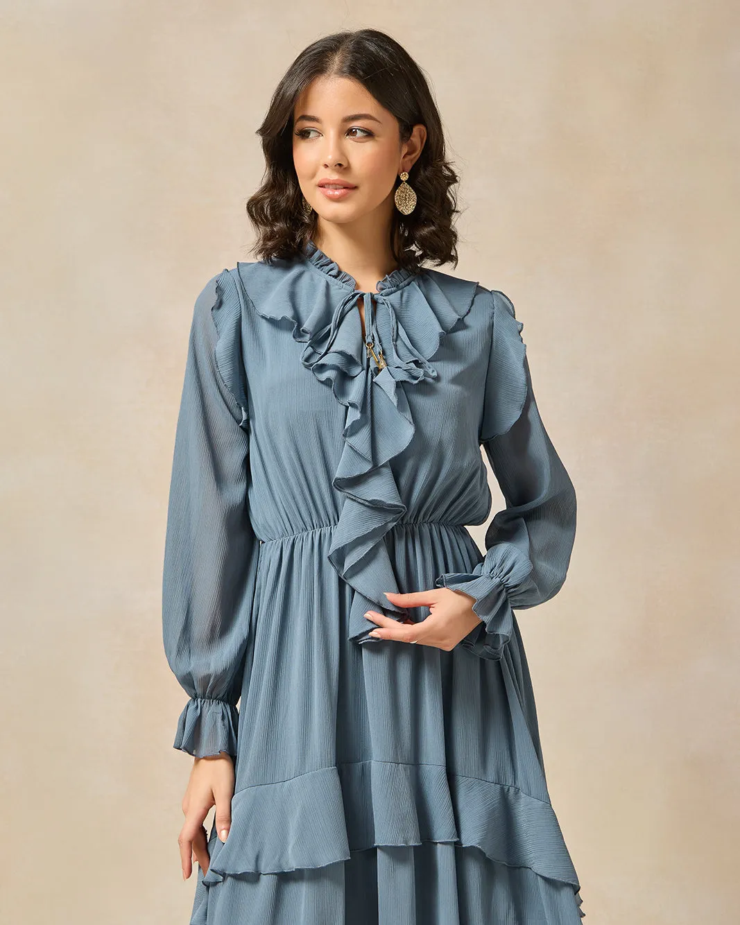 Women Blue Ruffle Embellished Dress sold by Redtag product image thumbnail 2