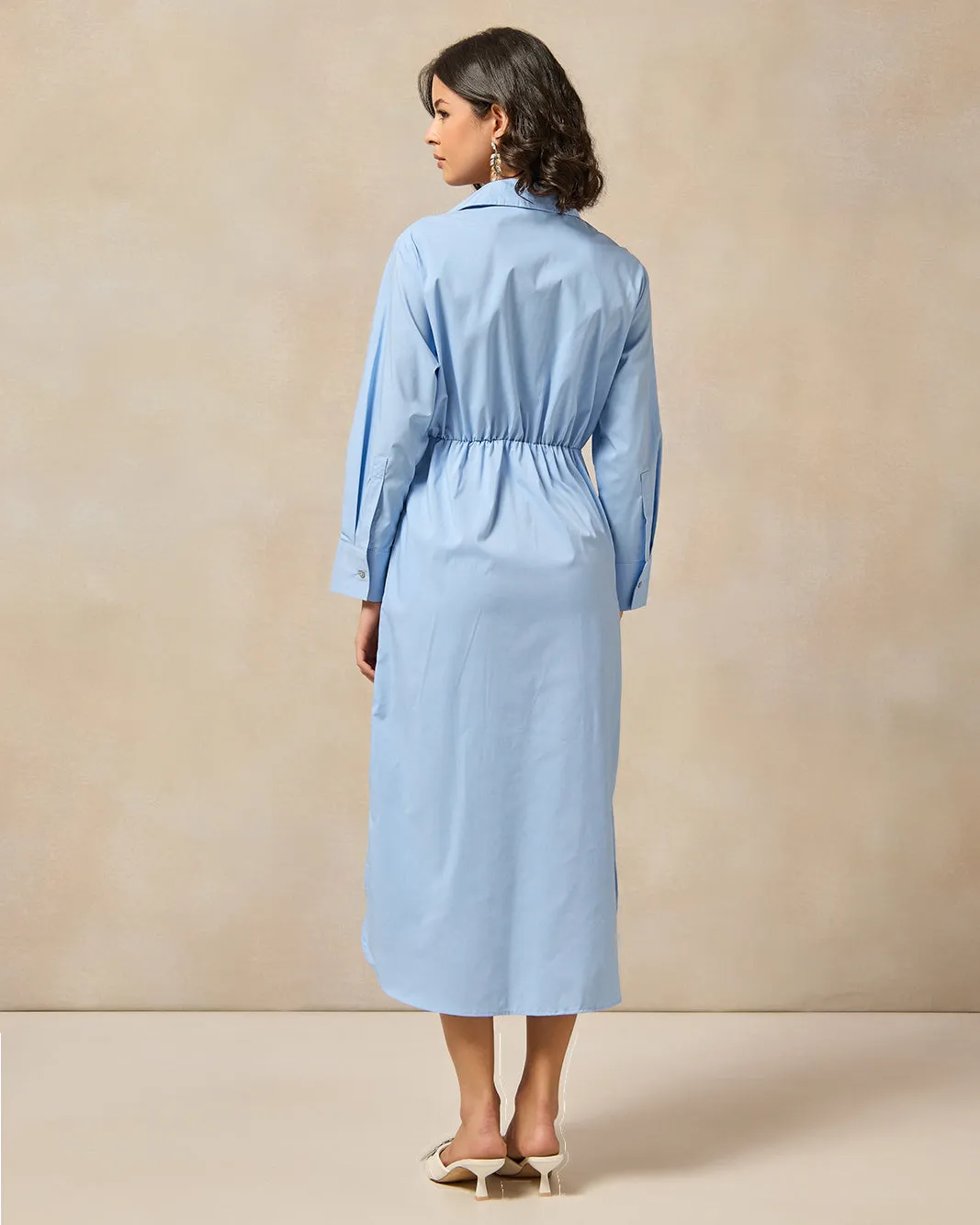 Women Blue Front Twist Detailed Button Down Shirt Dress sold by Redtag product image thumbnail 3