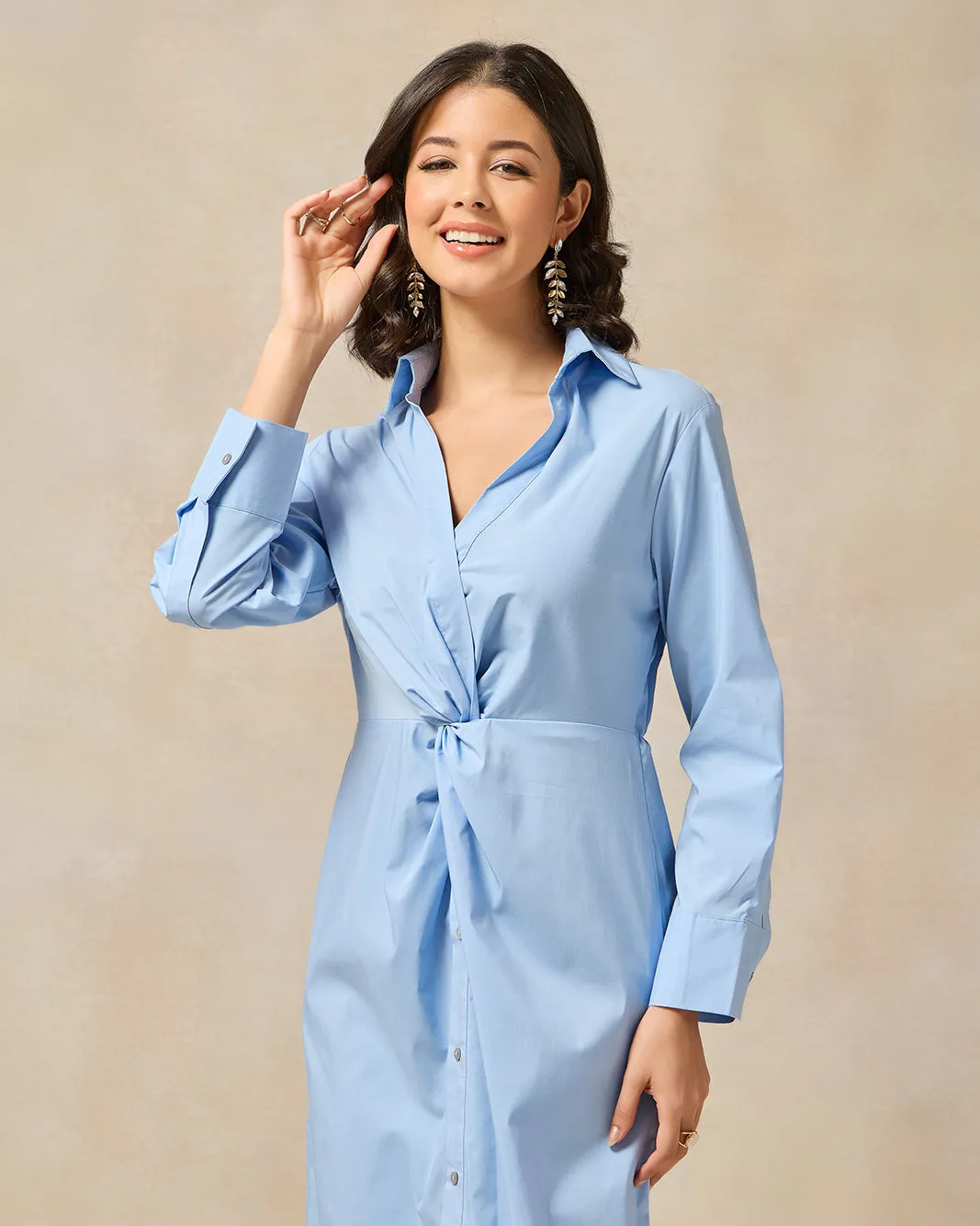 Women Blue Front Twist Detailed Button Down Shirt Dress sold by Redtag product image thumbnail 2