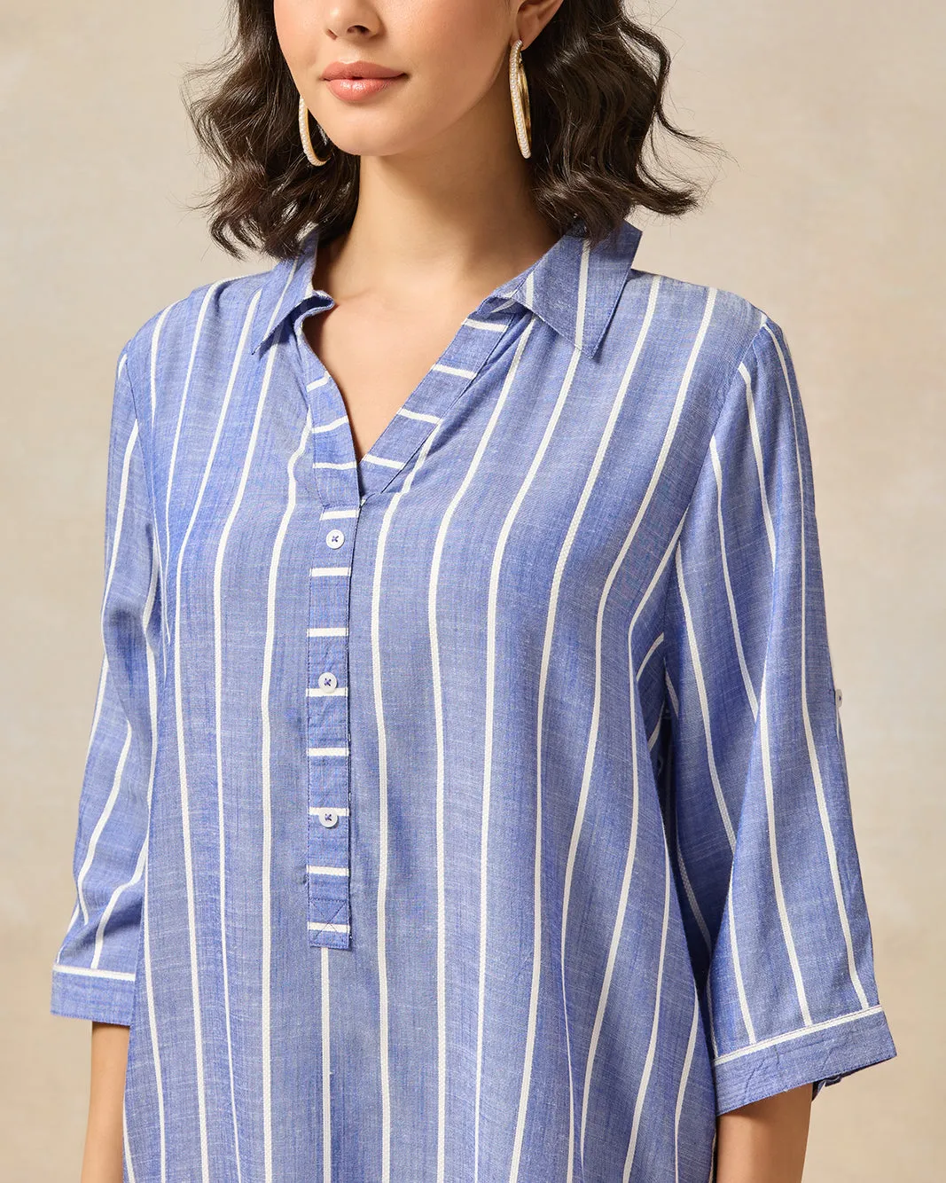 Women Blue Striped Long Tunic sold by Redtag product image thumbnail 4