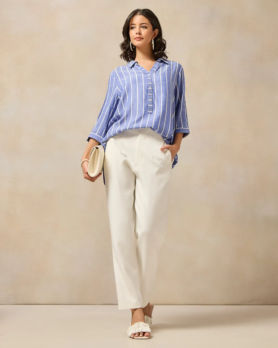 Women Blue Striped Long Tunic sold by Redtag product image thumbnail 2