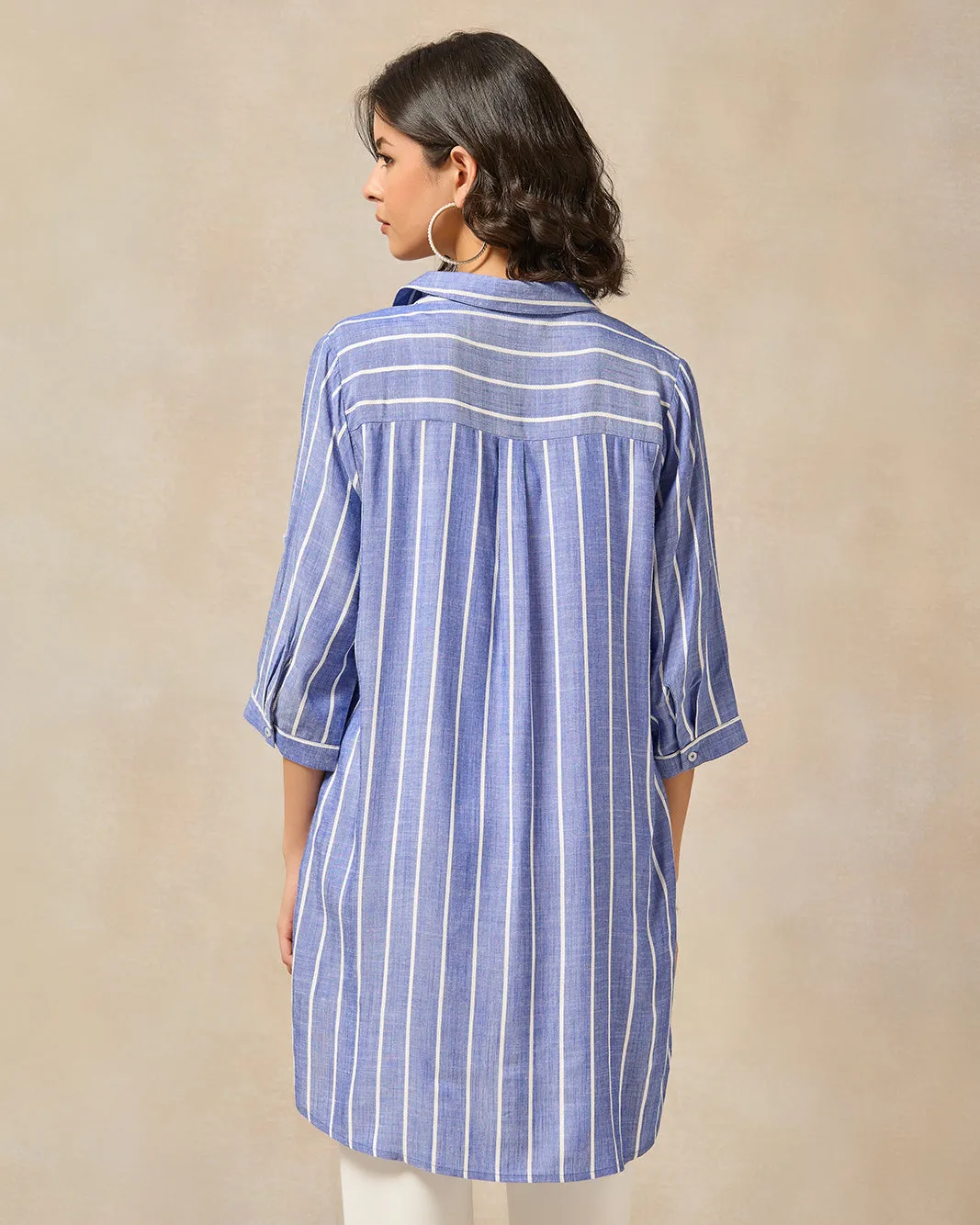 Women Blue Striped Long Tunic sold by Redtag product image thumbnail 3