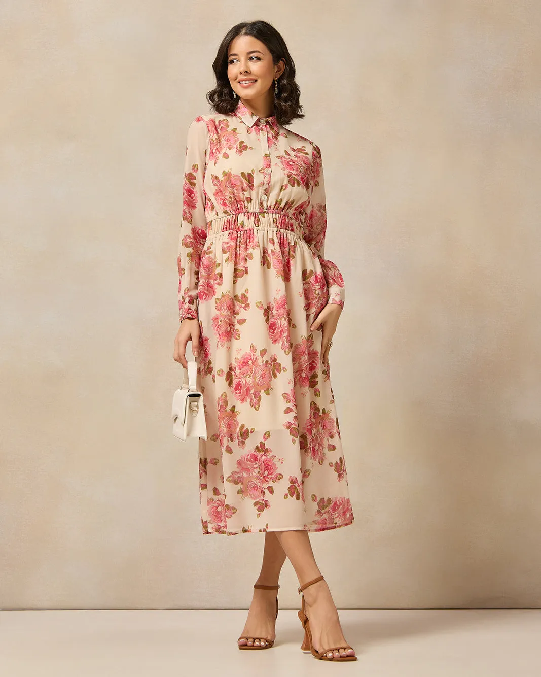 Women Beige Floral Dress sold by Redtag