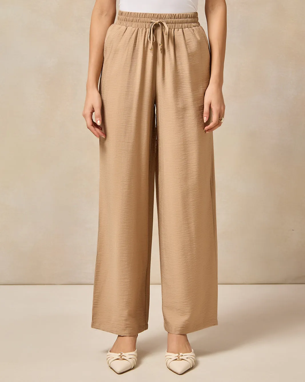 Women Beige Wide Leg Trouser sold by Redtag
