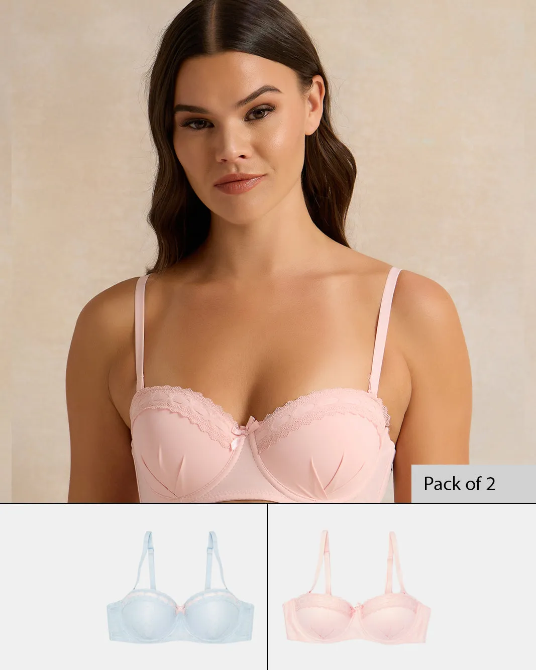 Women Blue And Pink Lace Balconette Bras (Pack of 2) sold by Redtag
