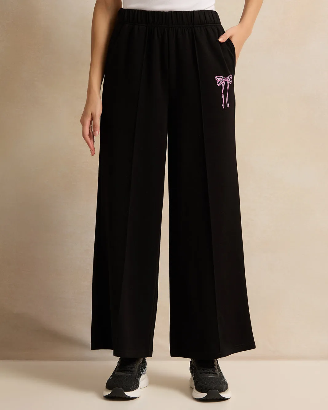 Women Black Printed Wide Leg Active Pants sold by Redtag