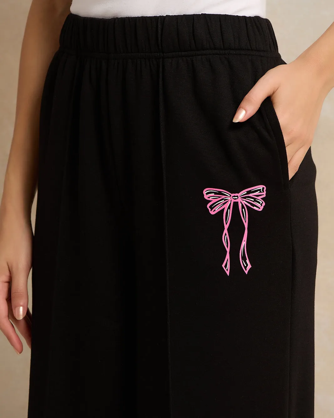 Women Black Printed Wide Leg Active Pants sold by Redtag product image thumbnail 4