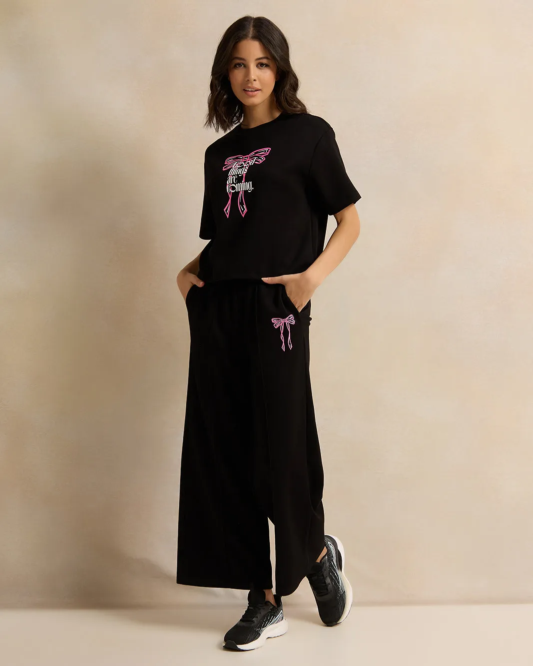 Women Black Printed Wide Leg Active Pants sold by Redtag product image thumbnail 2