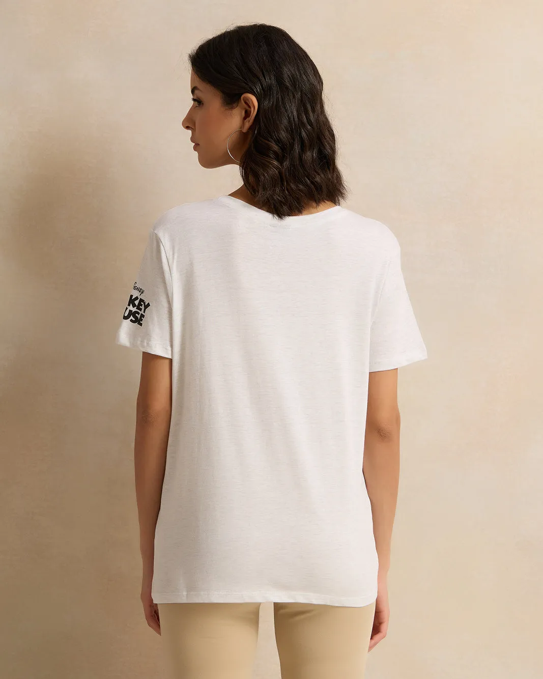 Women Ecru Mickey Mouse Printed T-Shirt sold by Redtag product image thumbnail 3