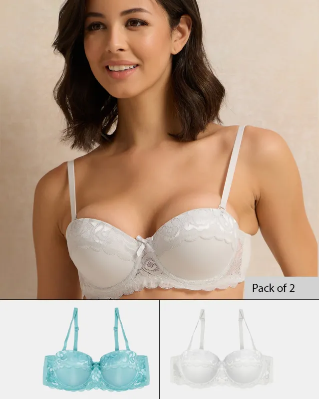 Women White And Teal Balconette Bra Set (Pack of 2) sold by Redtag