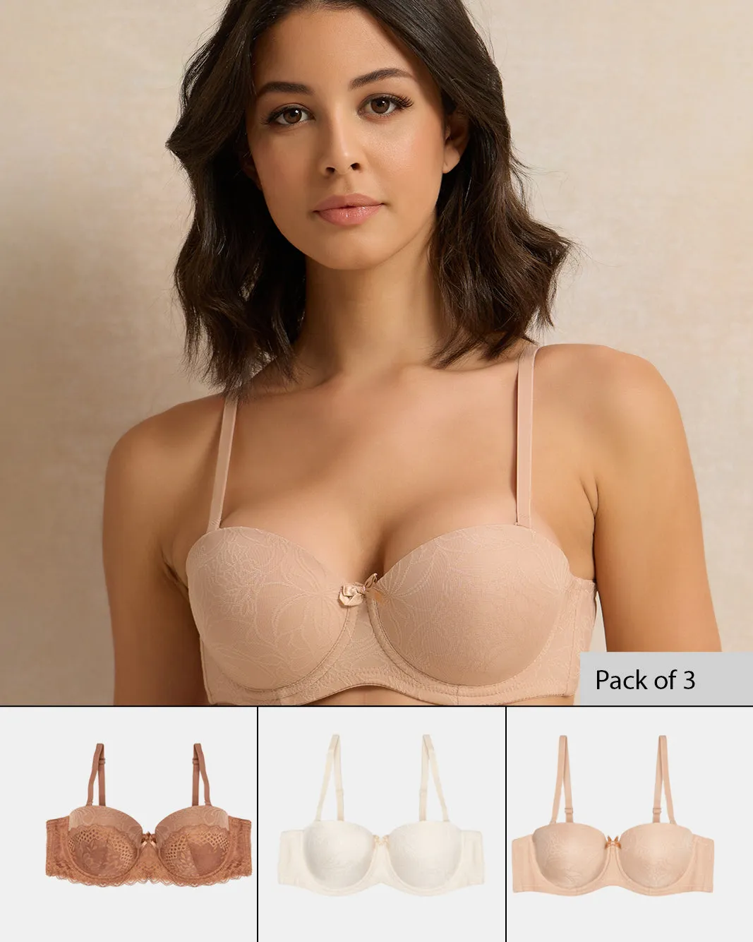 Women Assorted Balconette Bra Set (Pack of 3) sold by Redtag