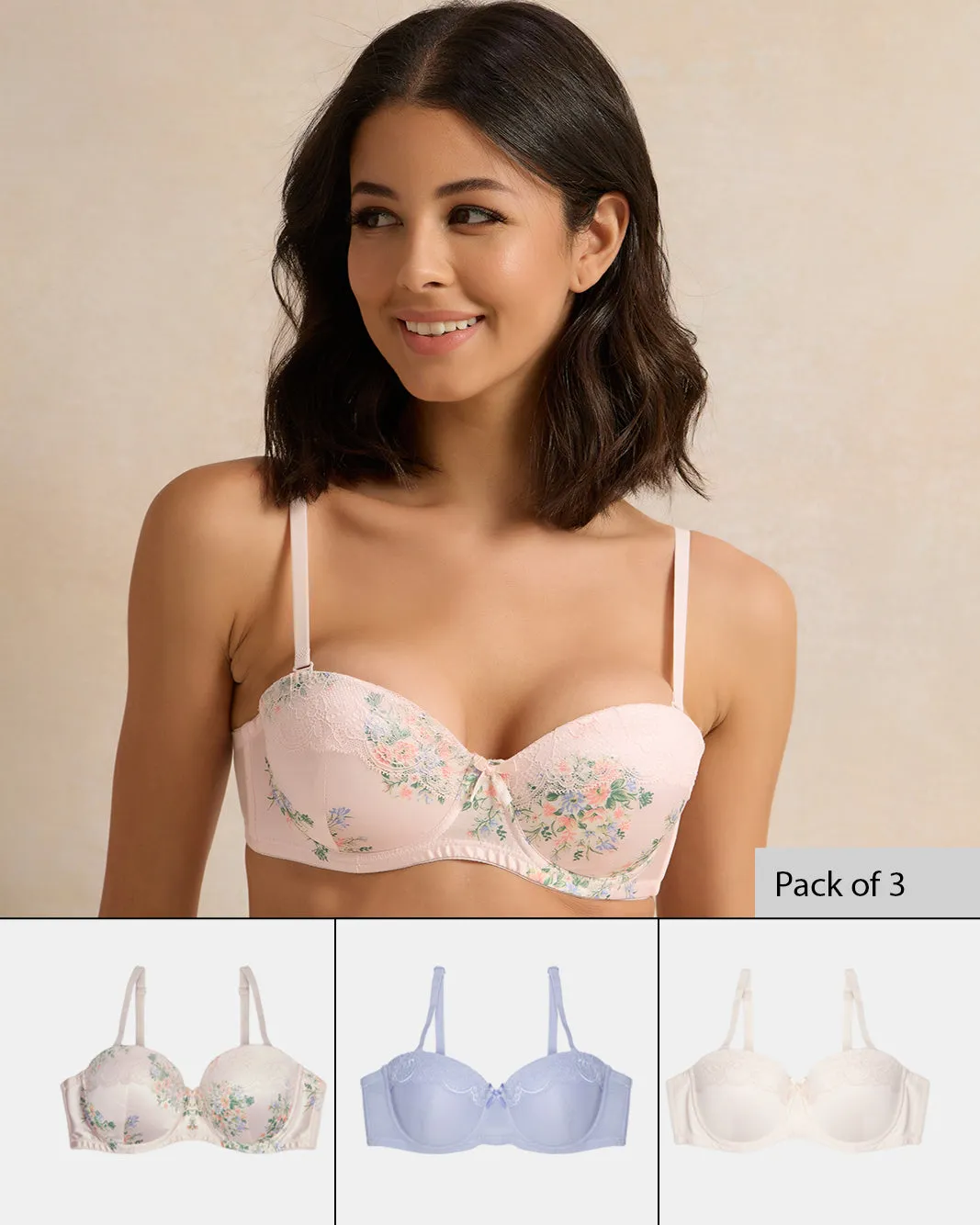 Women Assorted Printed Balconette Bra Set (Pack of 3) sold by Redtag