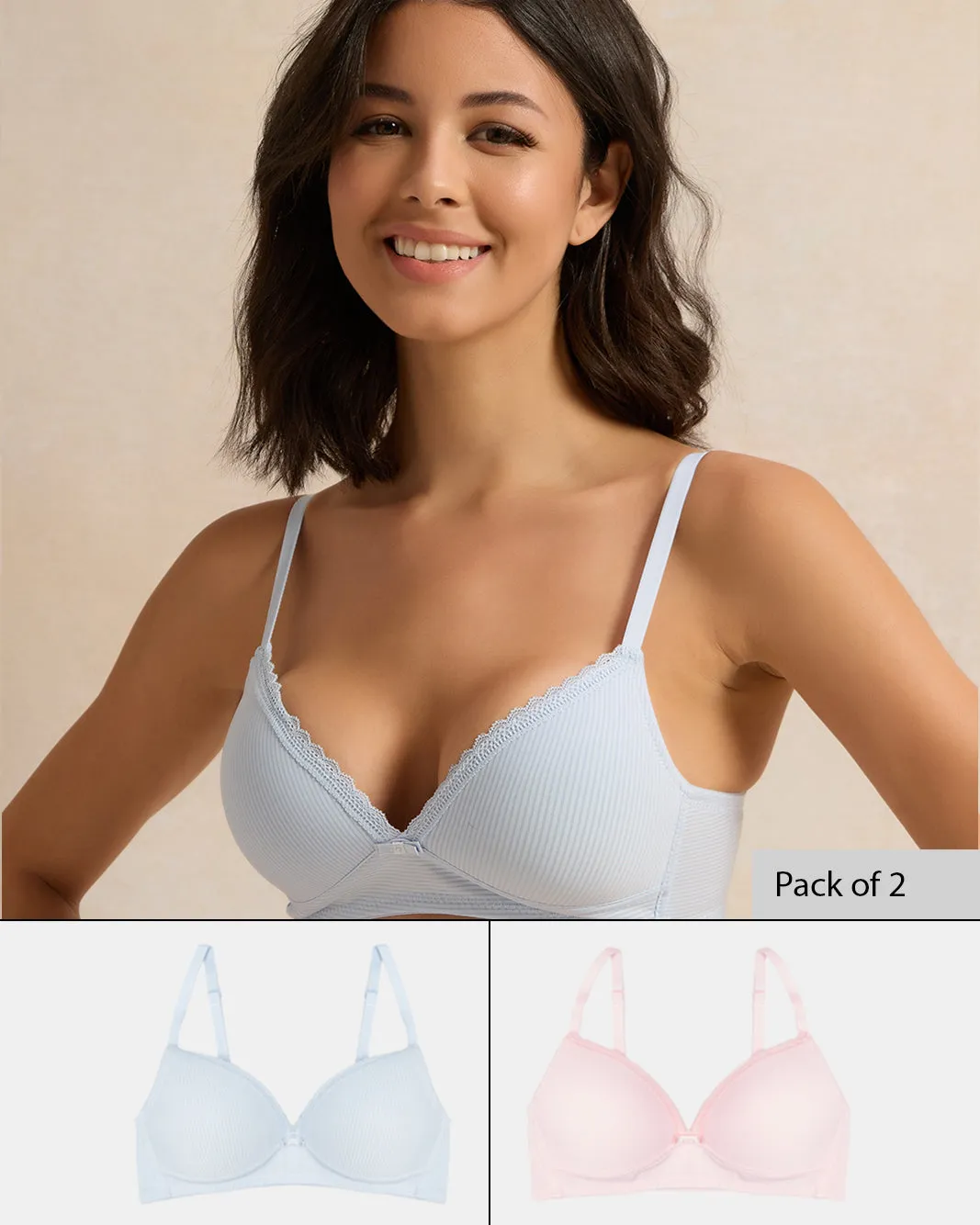 Women Blue And Pink Printed Non Wired Bras (Pack of 2) sold by Redtag