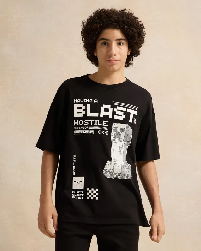 Senior Boys Black Blast Hostile Oversize Minecraft T-Shirt sold by Redtag