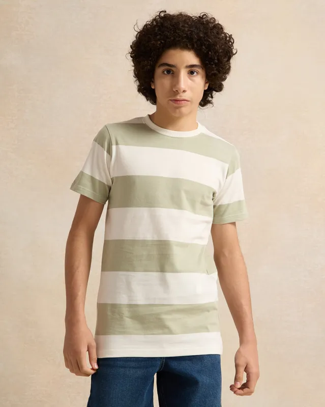 Senior Boys Mint Striped T-Shirt sold by Redtag