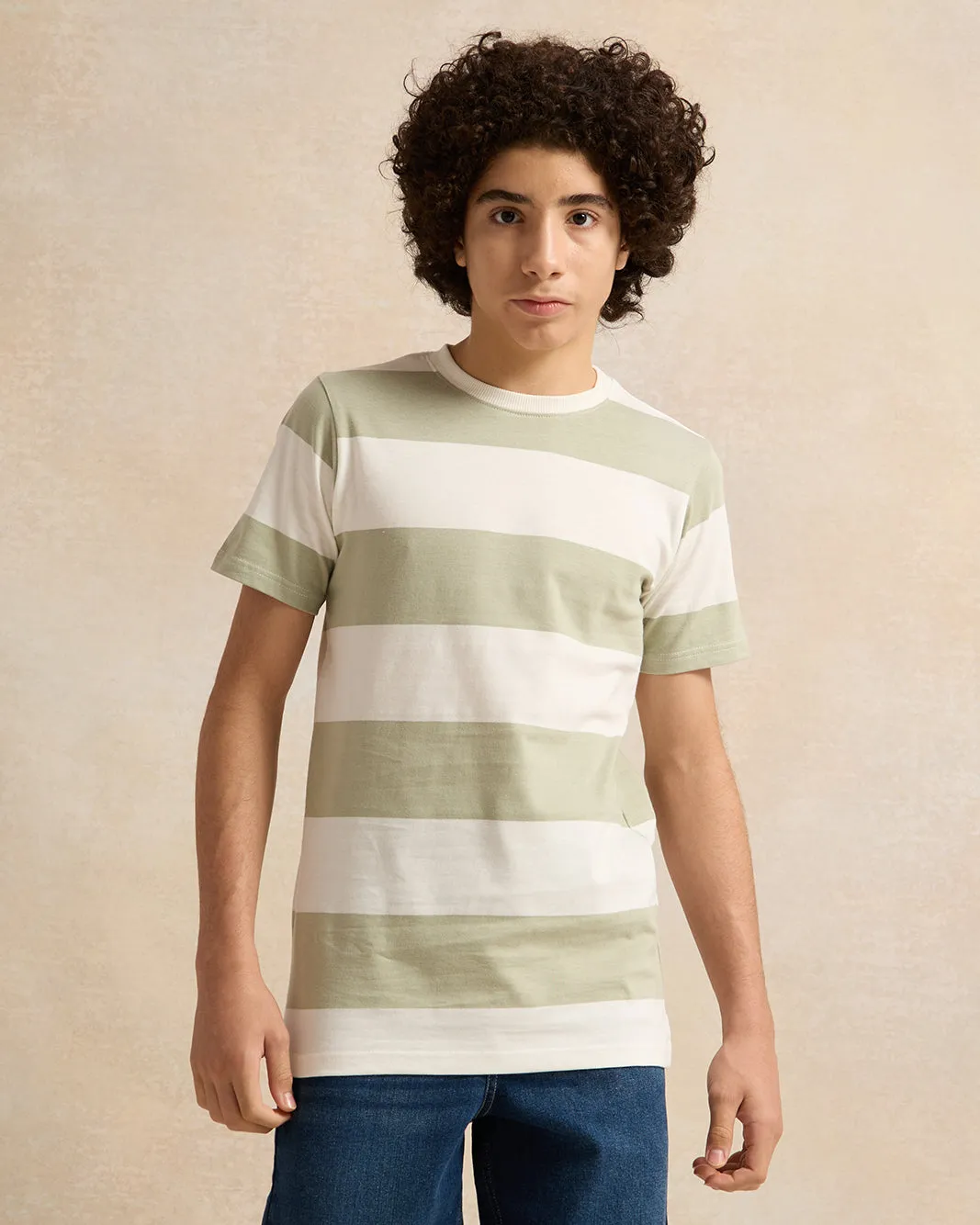 Senior Boys Mint Striped T-Shirt sold by Redtag