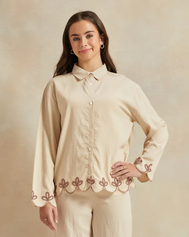 Senior Girls Beige Embroidered Shirt sold by Redtag
