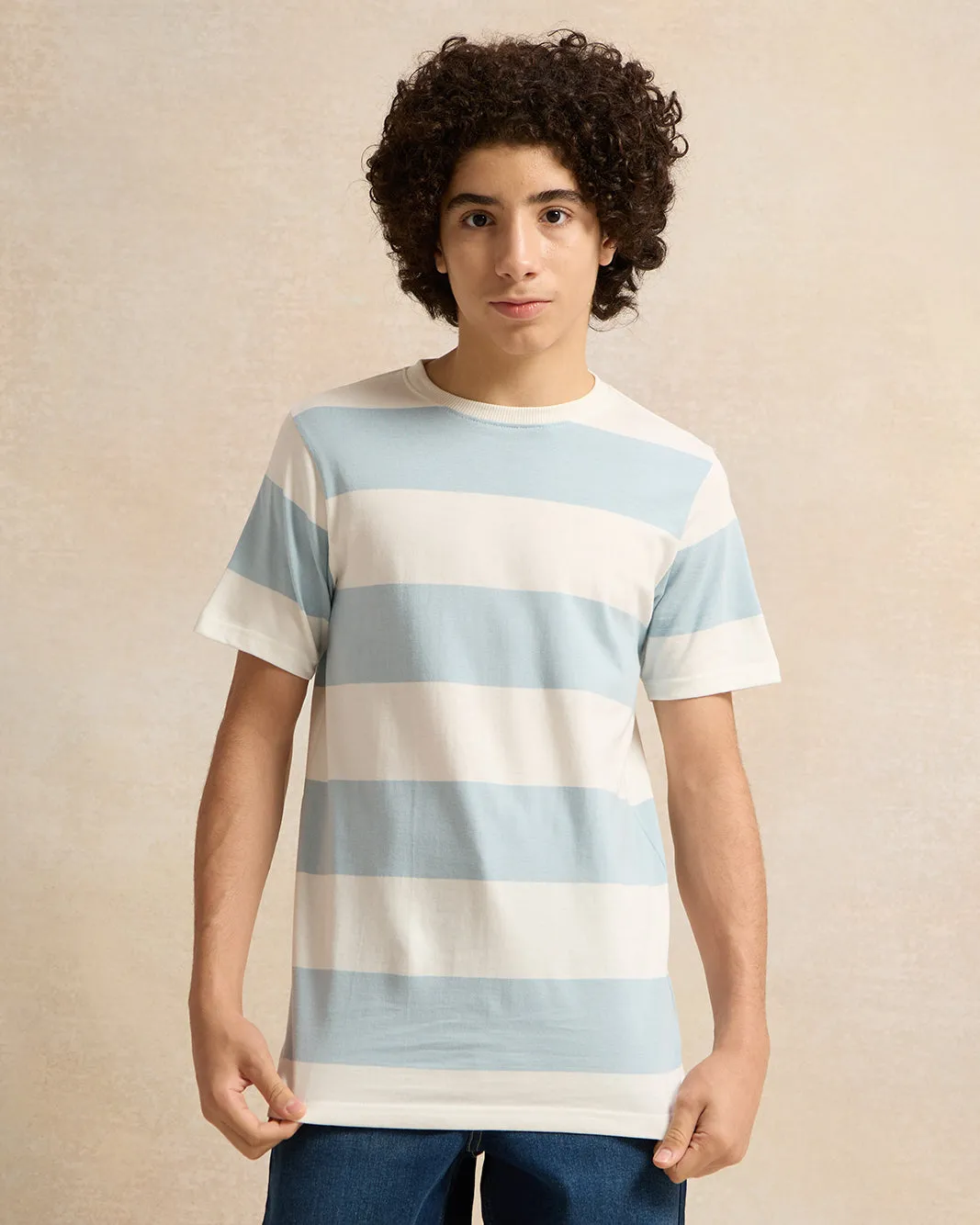 Senior Boys Blue Striped T-Shirt sold by Redtag