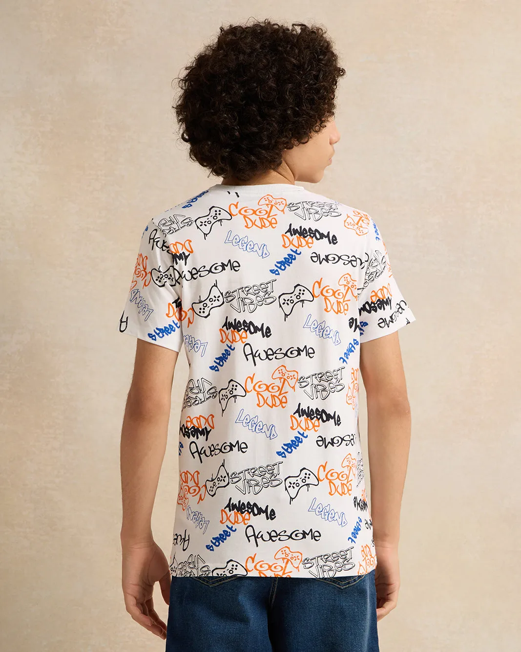 Senior Boys White Printed T-Shirt sold by Redtag product image thumbnail 3
