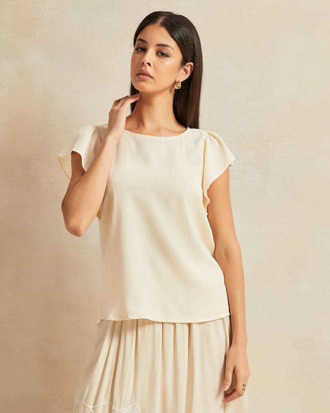 Women Beige Ruffle Sleeve Detailed Blouse sold by Redtag