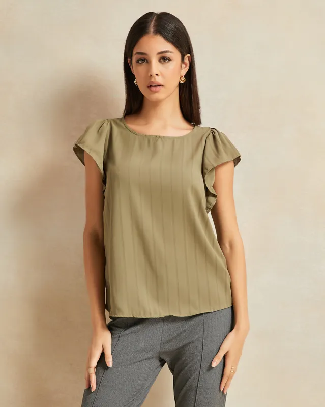 Women Olive Ruffle Sleeve Detailed Blouse sold by Redtag