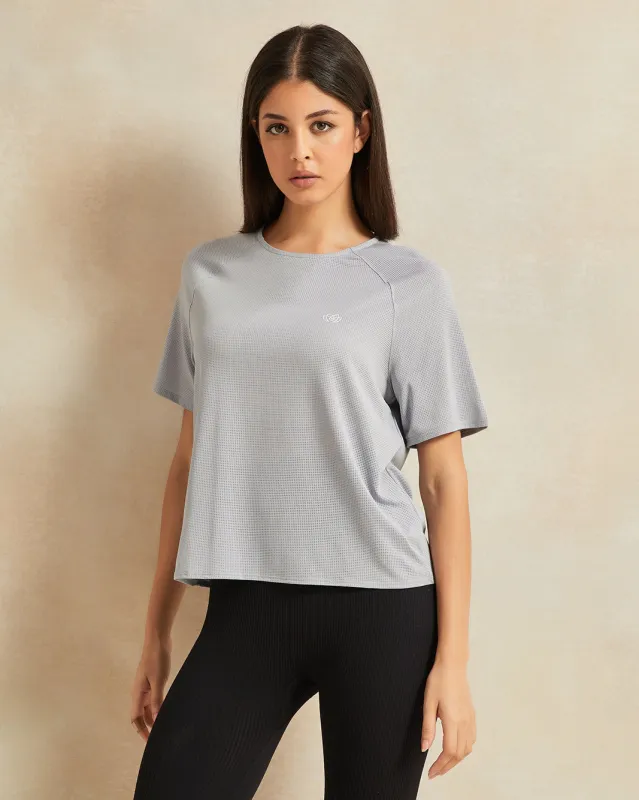 Women Blue Solid Active T-Shirt sold by Redtag