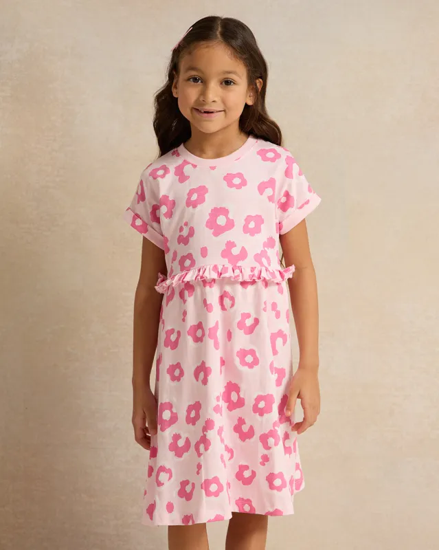 Girls Pink Floral Printed Dress sold by Redtag