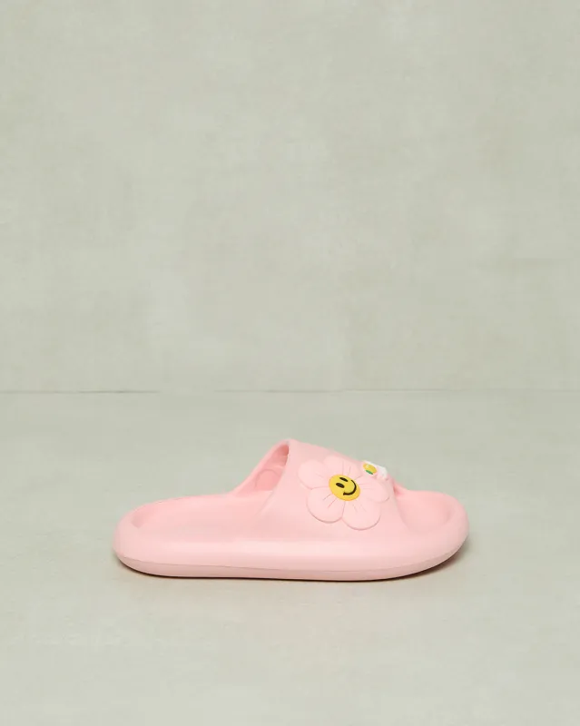 Senior Girls Pink Flower Patch Slide sold by Redtag