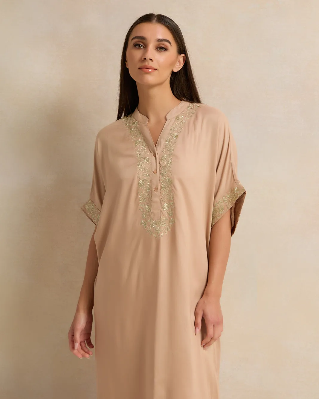 Women Beige Embroidery Kaftan Nightgown sold by Redtag product image thumbnail 2