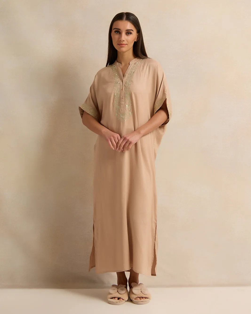 Women Beige Embroidery Kaftan Nightgown sold by Redtag product image thumbnail 4