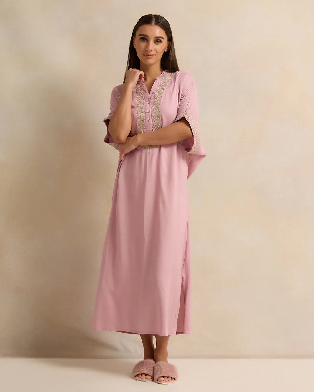 Women Pink Embroidery Kaftan Nightgown sold by Redtag product image thumbnail 4