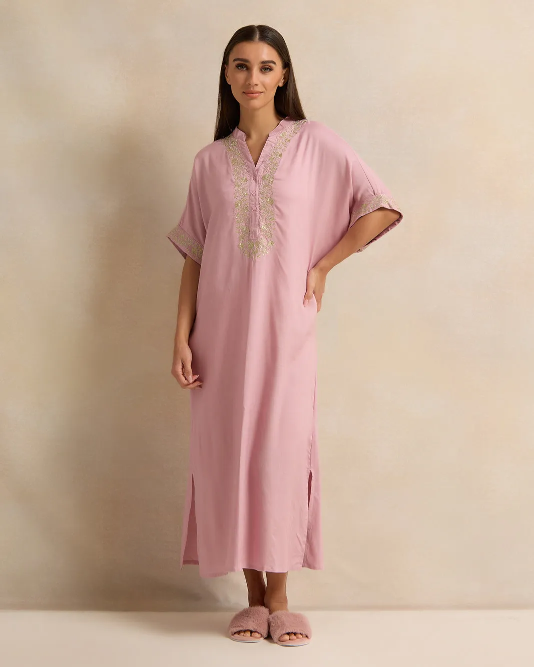 Women Pink Embroidery Kaftan Nightgown sold by Redtag