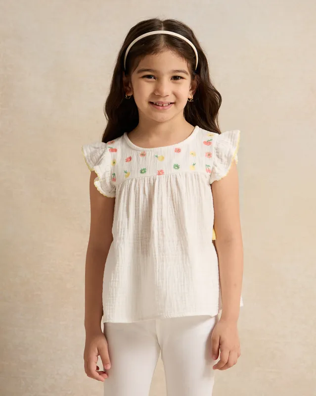 Girls White Embroidered Blouse With Tassels sold by Redtag