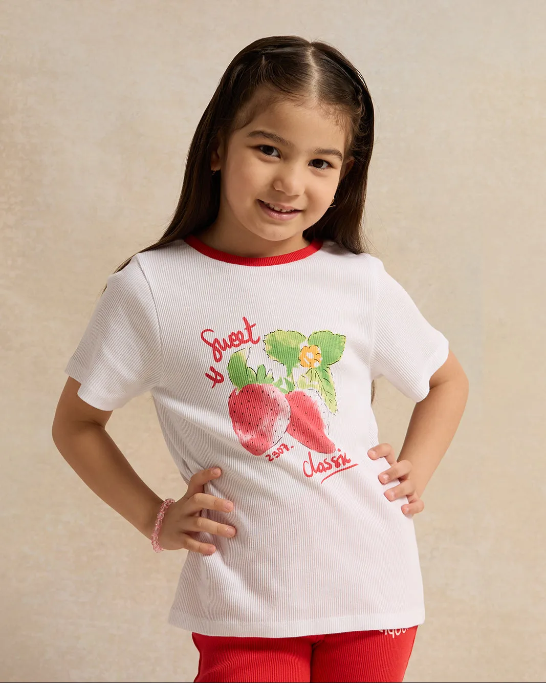 Girls White Strawberry Placement Print T-Shirt sold by Redtag