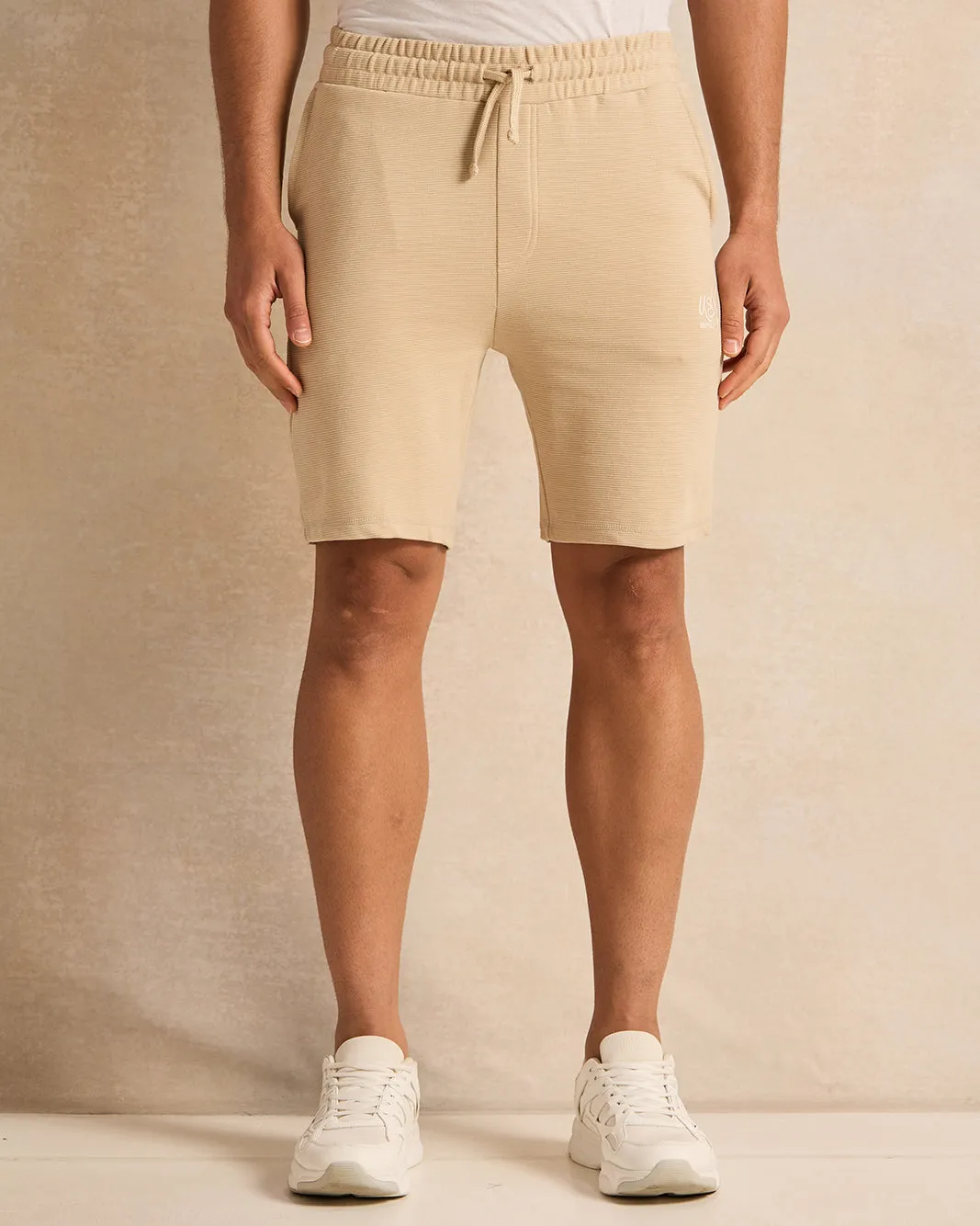 Men Beige Embellished Shorts sold by Redtag