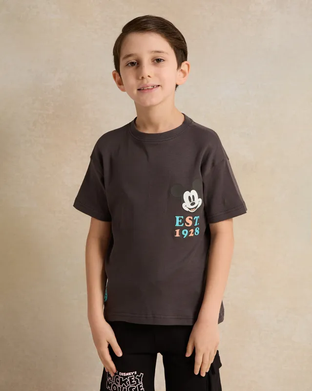 Boys Charcoal Mickey Mouse T-Shirt sold by Redtag