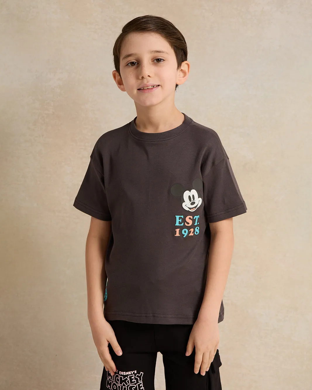 Boys Charcoal Mickey Mouse T-Shirt sold by Redtag