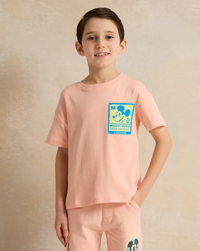 Boys Peach Mickey Mouse T-Shirt sold by Redtag