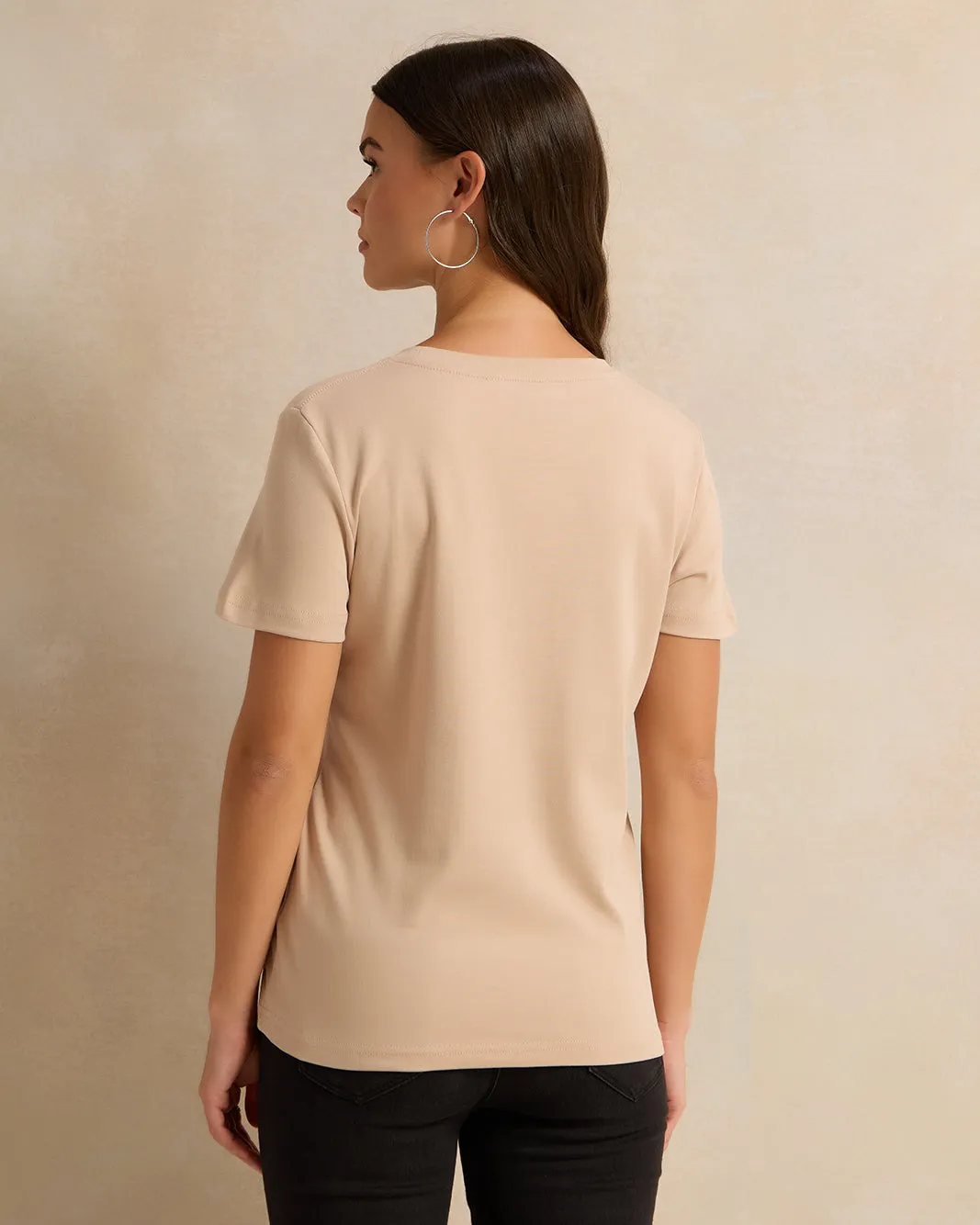 Women Beige Embellished T-Shirt sold by Redtag product image thumbnail 3