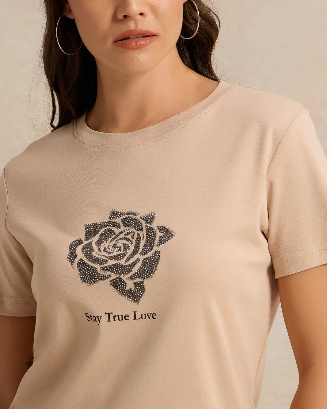 Women Beige Embellished T-Shirt sold by Redtag product image thumbnail 4