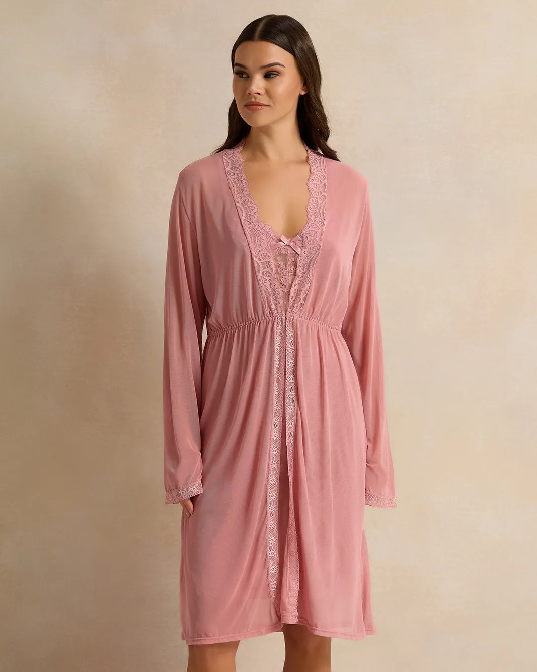 Women Pink Lace Robe sold by Redtag