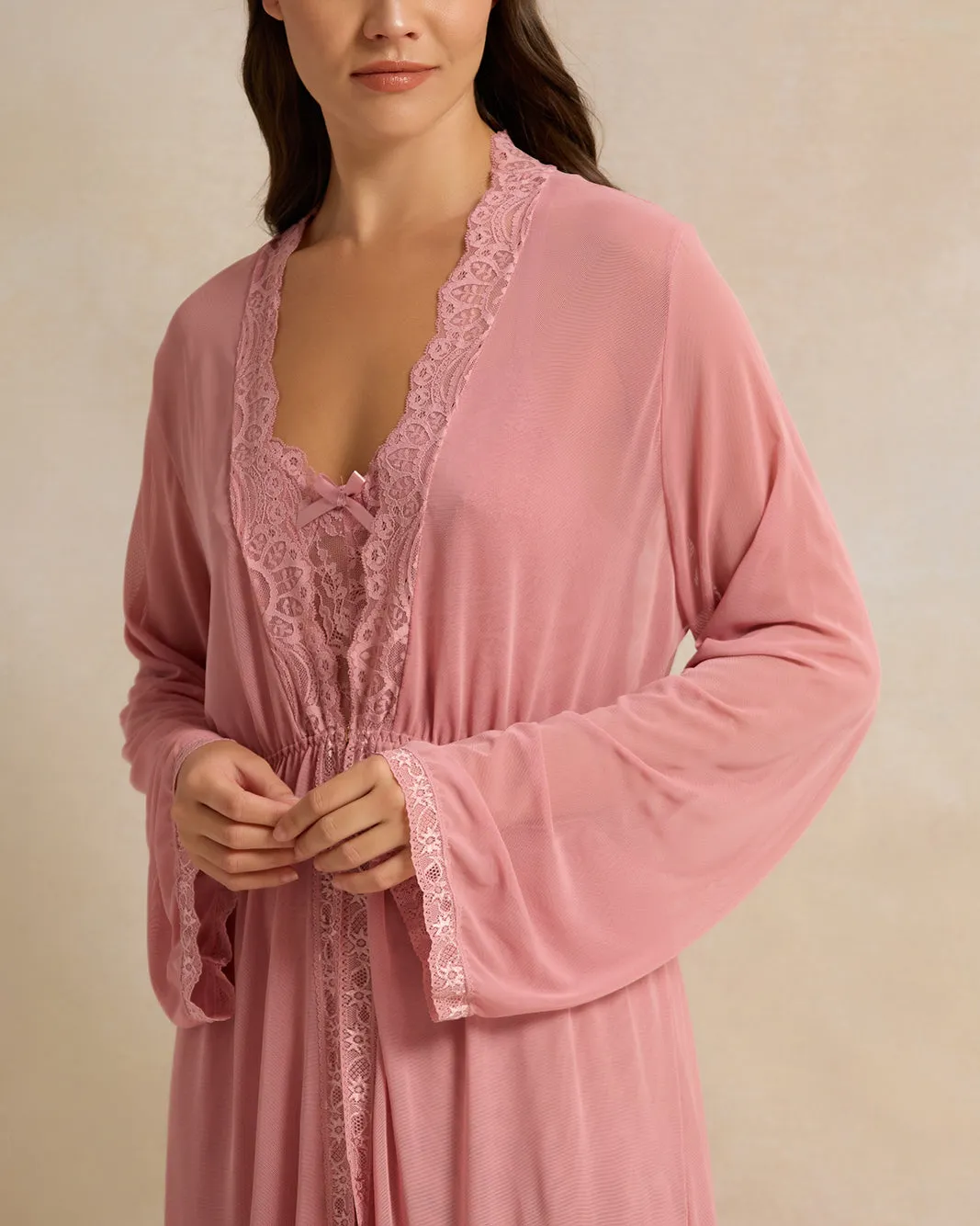 Women Pink Lace Robe sold by Redtag product image thumbnail 4