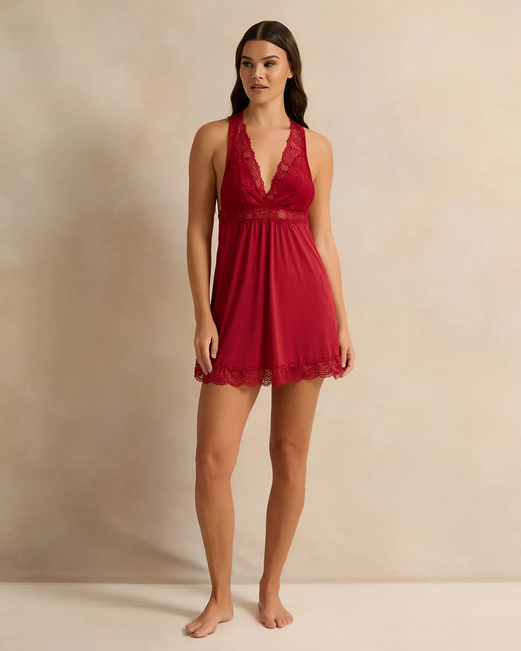 Women Red Lace Embellished Chemise sold by Redtag product image thumbnail 2