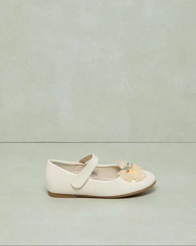 Girls Cream Pearl Bow Ballerina sold by Redtag