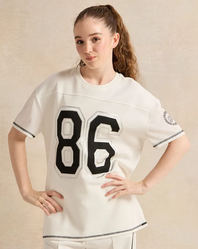 Senior Girls White Printed  Oversize T-shirt sold by Redtag