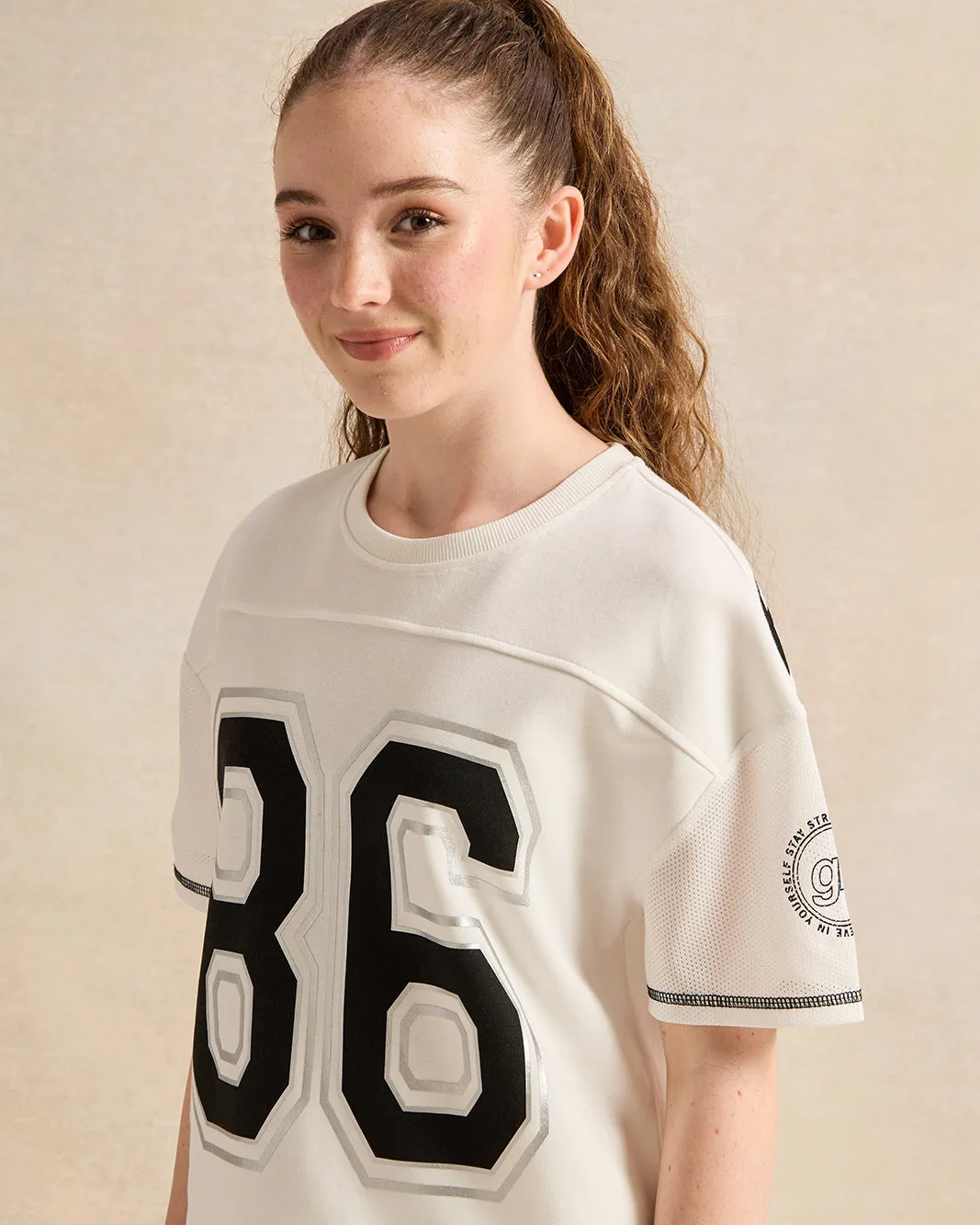 Senior Girls White Printed Oversize T-shirt sold by Redtag product image thumbnail 4
