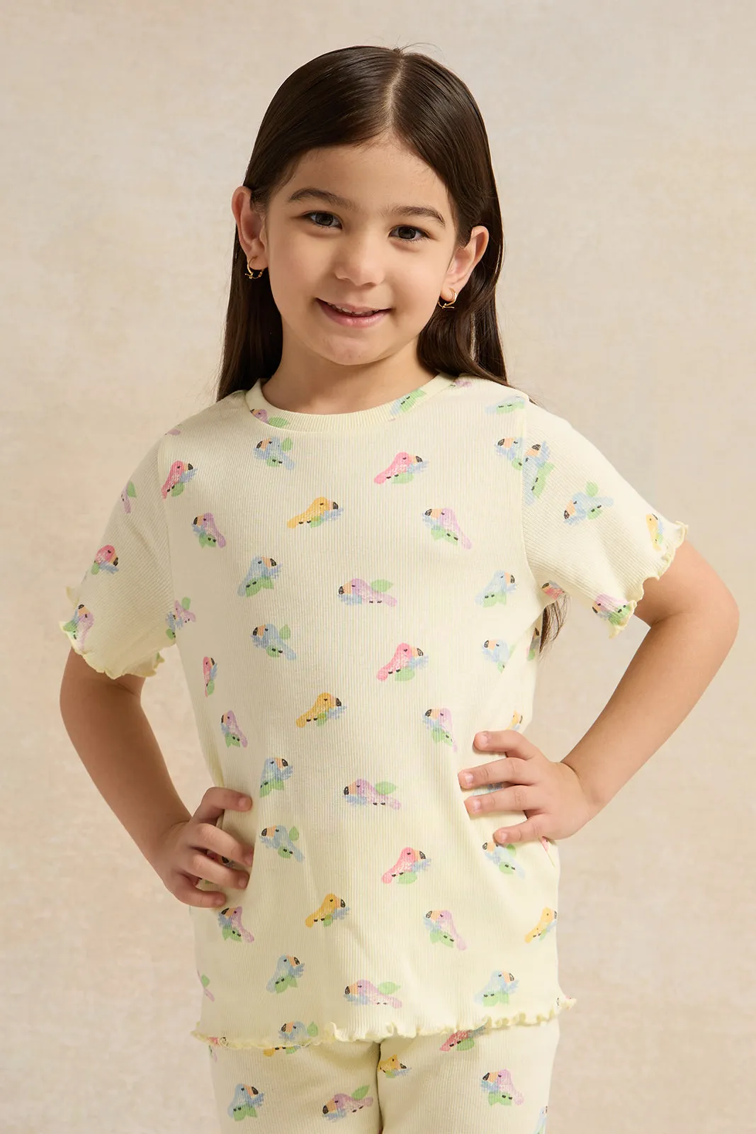 Girls Yellow Printed T-Shirt sold by Redtag