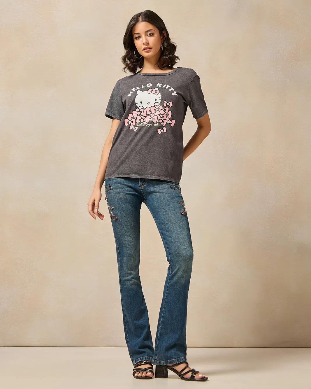 Women Blue Embellished With Rhinestones Flared Jeans sold by Redtag product image thumbnail 2