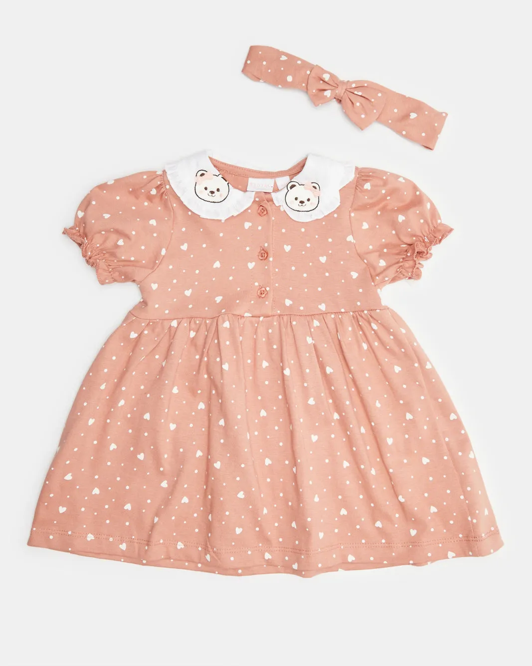 Infant Girls Pink Printed Collared Dress With Headband sold by Redtag