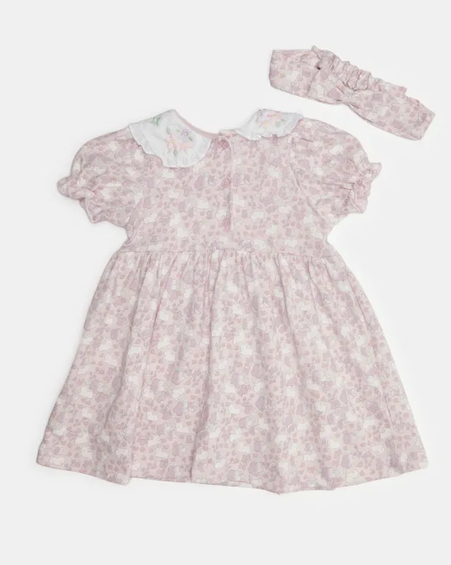 Infant Girls Lilac Printed Collared Dress With Headband sold by Redtag